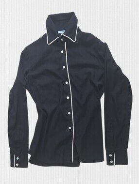 Olatz Original Silk Shirt Small S Black With White Piping EUC RARE Soft